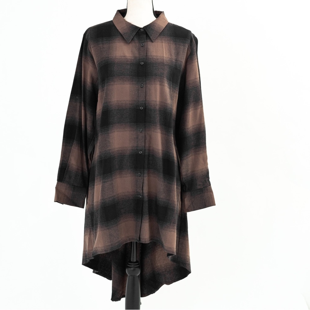 Longer length cardigan jacket plaid brown & black Lisa Rinna Collection 1X